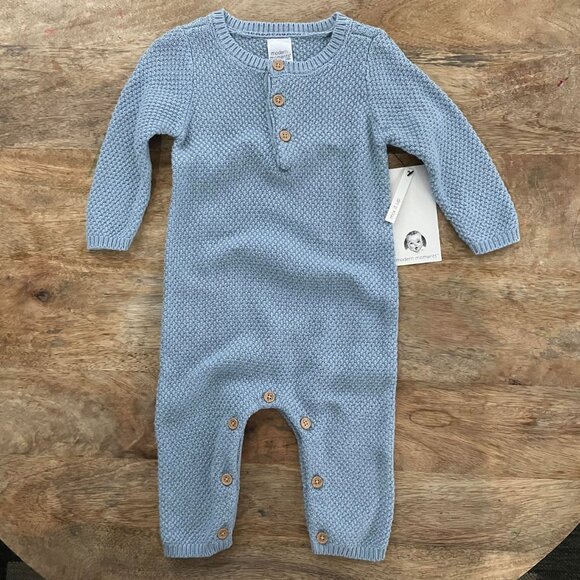 5/$20 NEW 6-9M Boys Blue Knit LS Jumpsuit-Coverall - Picture 1 of 5
